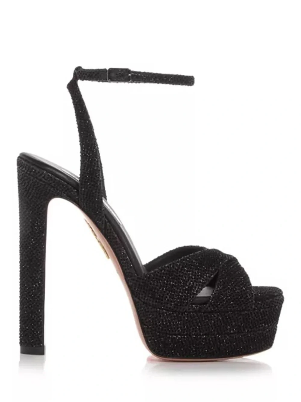 Aquazzura Divine Plateau Glitter Platform Ankle-Strap Sandals Size 8.5 Black